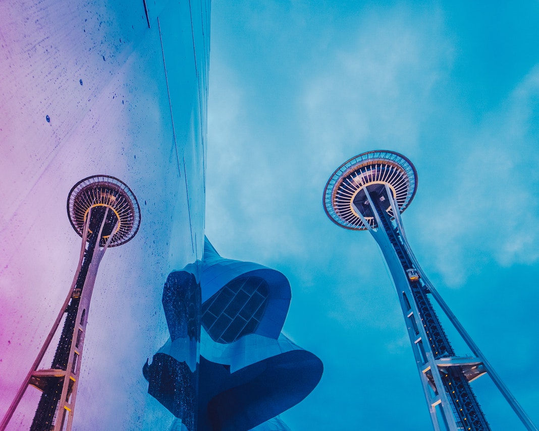 space needle next to mopop museum